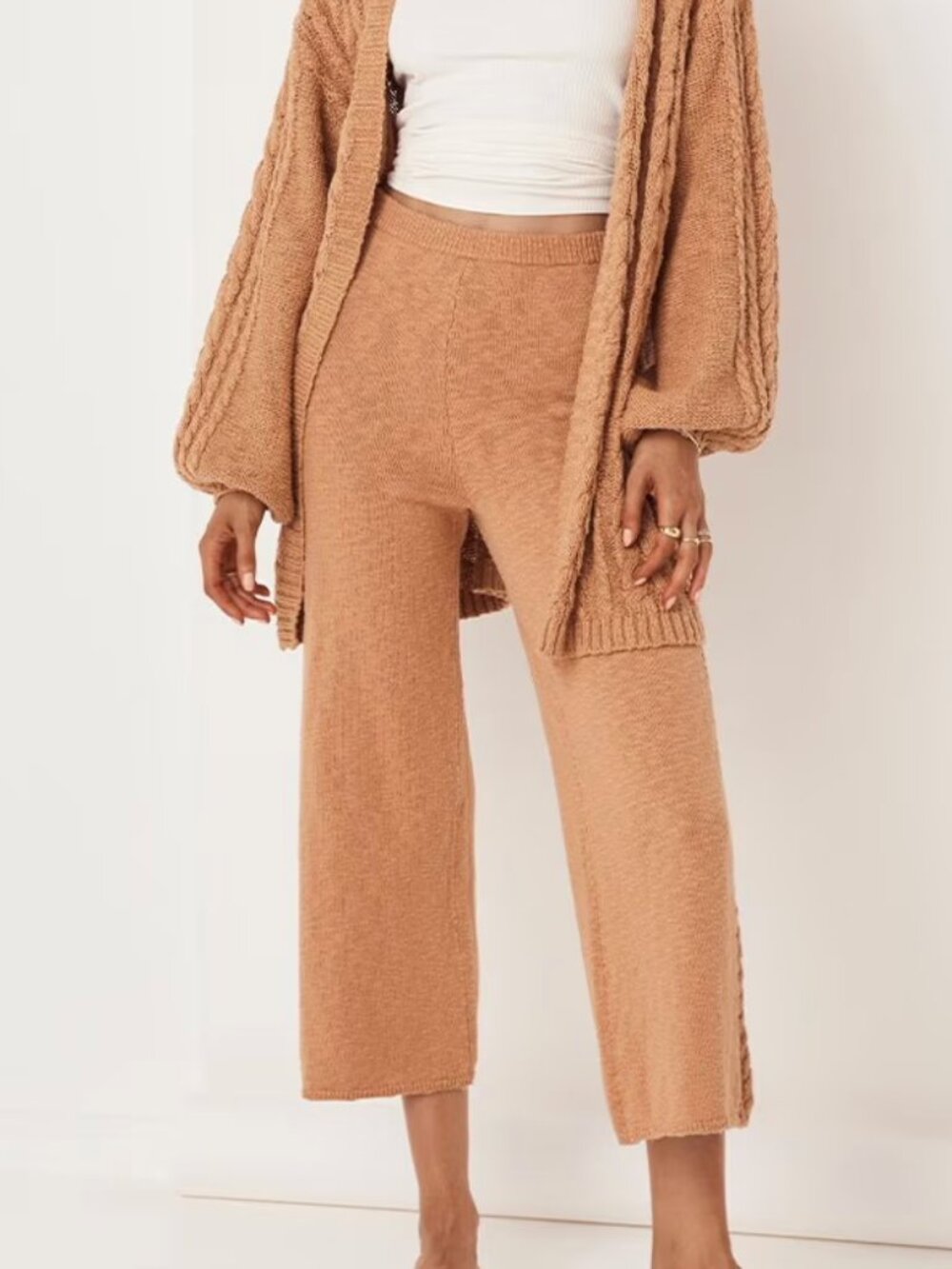 Spell & The Gypsy Yellowstone Knit Pants Caramel Medium Cable Knit Cotton EUC - Picture 2 of 12